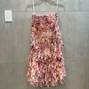 White House Black Market Strapless Floral Ruffle Dress